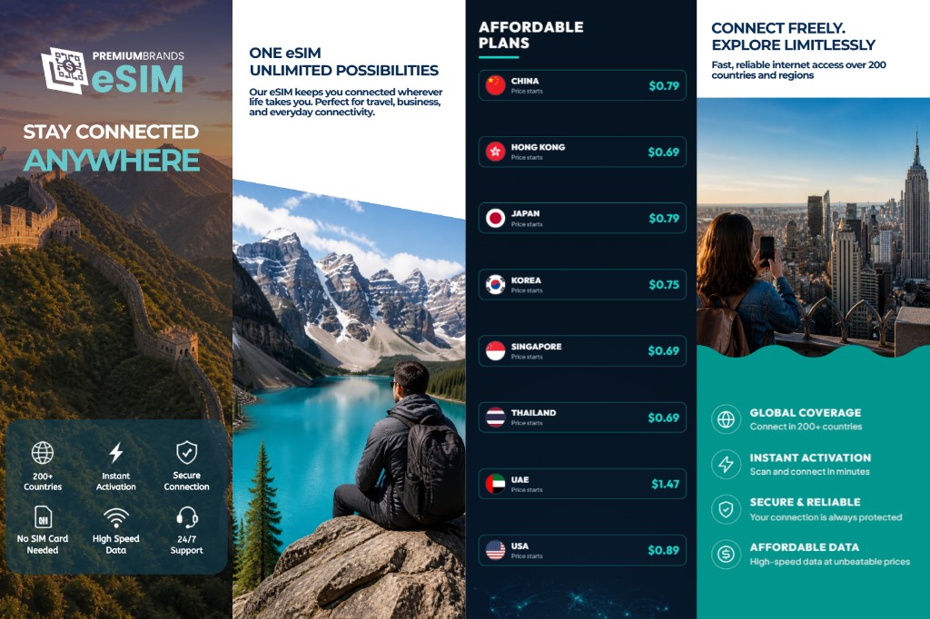 Premium Brands eSIM brochure — Stay connected anywhere